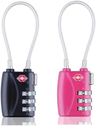 TSA Approved Luggage Locks 3 Digit Cable Combination Luggage Locks Theft Protection Durable Travel Baggage Lock Back Packs Lock Cabinet Lock Padlock and Suitcase Lock - 4 Pack Black/Red