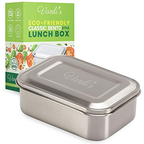 Lonchera Bento Vanli's de Acero Inoxidable para Niños y Adultos | Contenedores de Comida en Clásico Estilo Japonés Estilo Bento en Metal de Grado Superior Sin Aislamiento