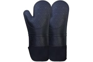 trookee® - Manoplas Horno de Silicona - Guantes Barbacoa y Cocina - Juego de 2 Guantes Horno Resistentes al Calor +350ºC - Aptos para Horno y Barbacoas - Relleno Algodón 100% - Color Negro