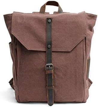 ELASZ Vintage Tela Zaino Esterni Viaggi Zaino Scuola Borsa a Tracolla Zaino in Pelle Tela Vera Pelle fit iPad e 15" Laptop Backpack per Uomo e donna (Coffee)