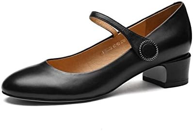 YIXINYI Court Shoe Retro Mid Heel 3.5cm Thick Heel Women's Shoes Round Head Work Shoes Nurse Shoes Lady Black / Beige ( Color : 2 , Size : EU38/UK5.5/CN38 )