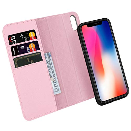 ZOVRE iPhone XS/X Hülle Abnehmbar Echt Leder Geldbörse Hülle Unterstützt kabellose Laden Handyhalterung Auto Magnet Lüftung - Rosa ZOVRE iPhone XS/X Hülle Abnehmbar Echt Leder Geldbörse Hülle Unterstützt kabellose Laden Handyhalterung Auto Magnet Lüftung - Rosa