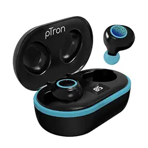 pTron Bassbuds Jets True Wireless Bluetooth 5.0 Headphone, 20Hrs Total Playback with Case, Deep Bass, Touch Control, IPX4 Water Resistant, Voice Assistant, Builtin Mic & Digital Display (Black & Blue)