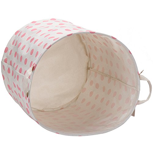 Sea Team 19.7″ Large Sized Waterproof Coating Ramie Cotton Fabric Folding Laundry Hamper Bucket Cylindric Burlap Canvas Storage Basket with Stylish Pink & White Polka Dot Design - 3