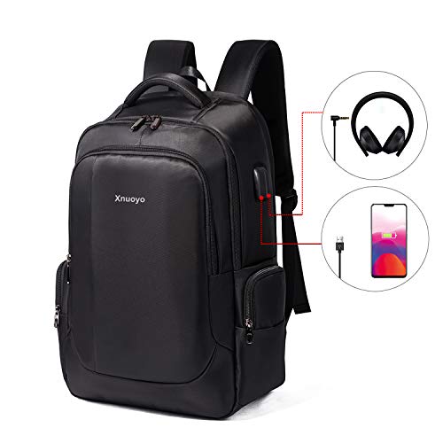 Xnuoyo 17,3 Pouces Sac à Dos Homme Ordinateur Portable D'affaires, 55L Grande Capacité Imperméable avec 2 Compartiments pour Ordinateur Portable Port de Chargement USB pour Voyage Affaires Femme, Noir