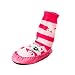 Moolecole Baby Girl Toddlers Kids Indoor Slippers Shoes Socks Moccasins NON SKID PINK STRIPED Cute Cat 15cm