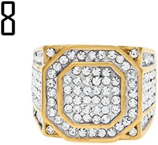 Diadia Fashion Diamond-Studded Square Stainless Steel Mens Ring Rhinestone Crystal Gold Rings (C)