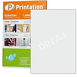10 Etiquetas adhesivas universales y robustas de 210x297 mm resistentes a la intemperie - grosor 43my - adhesión fuerte y permanente - para impresiones individuales, de fabricación propia con la impresora láser - por corte libre también en el hogar/cocina para frascos caseros, mermeladas, tarros de mermelada, vasos de especias, botellas o también como etiquetas de congelación utilizables.