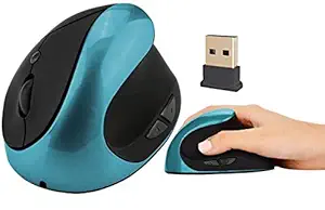 Microware 6D Wireless Mouse, Vertical Ergonomic Optical USB Rechargeable Mice Adjustable Sensitivity 800/1200 /1600 DPI for Laptop, Chromebook, PC, Desktop (Blue)