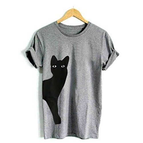 OPAKY Womens Daily Cat Ladies Summer O Neck T-Shirts Casual Loose Tops Blouse Tee ❤