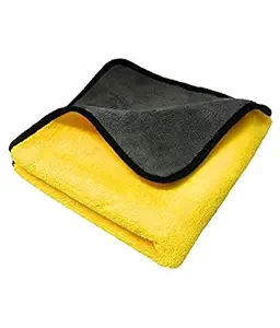 MAHEK ACCESSORIES Dual Sided, Extra Thick Plush Microfiber Towel Lint-Free, 800 GSM, 40cm x 40cm, yellow