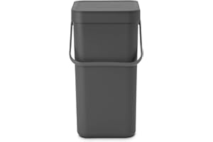 Brabantia Sort & Go Abfalleimer mit Deckel 12 L (grau), platzsparender Pfandsammler mit Griff, abnehmbarer, feststellbarer Deckel, leicht zu reinigender großer Mülleimer ohne Ecken und Ränder
