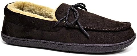 MENS MOCCASINS SLIPPERS LOAFERS FAUX SUEDE SHEEPSKIN FUR LINED WINTER SHOES SIZE (UK MENS SIZE 7, Brown)