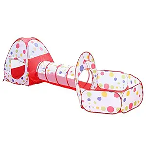 Electomania Ball Pool Tunnel Tent House for Kids, Kids Tent with Tunnel, Ball Pit Play House for Boys Girls, Babies and Toddlers Indoor& Outdoor (Balls Not Included) (Red)