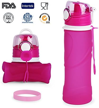 Silicone Collapsible Sport Water Bottle With Sport Wristband-750ML-BPA Free (hot pink)