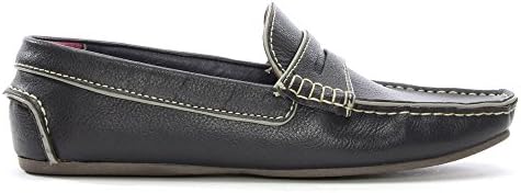 Gucinari Navy Leather Contrast Trim Loafers 8 Navy Leather
