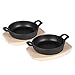 Produktbild Rustler RS-5906 Gusseisen Pfannen Set mit Holzbrettern zum Servieren, Gusseisenpfanne mit praktischen Griffen, Durchmesser: 12 cm, Eisenpfanne für Grill, Ofen, Feuer und Herd geeignet, Schwarz
