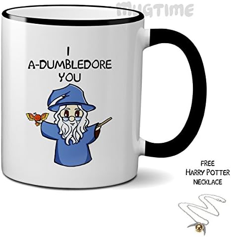 Harry Potter Themed Mug - I A-Dumbledore you 11oz Cup - Ceramic 330ml - Free Snitch Wing Necklace Pendant