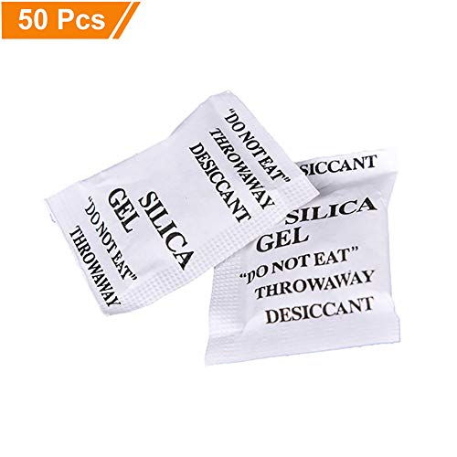 KeCool No tóxico Gel de sílice desecante Bolsas - 50 Paquetes sin Olor Fuerte absorción de Aire Humedad absorbedor húmedo deshumidificador Ambiente amigable dryPACK Aire Mantener seco