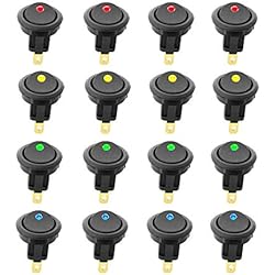 KINYOOO 16 Pcs LED Interruptor Coche Rocker, Interruptor SPST, Ronda Rocker botón Interruptor DC 12 V 20 A Para Vehículos, Dispositivos Electrónicos de Barcos o Yates, Instrumentos de Medición, etc.