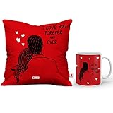 Indigifts For Valentine Red Printed Cushion 12X12 With Filler And Coffee Mug I Love You Forever
