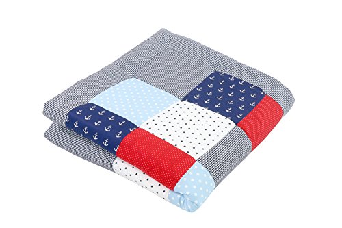 BEBILINO ® Baby Krabbeldecke Spieldecke & Laufgittereinlage 100x100 cm / 120x120 cm / 140x140 groß und weich gepolstert ANKER ROT BLAU