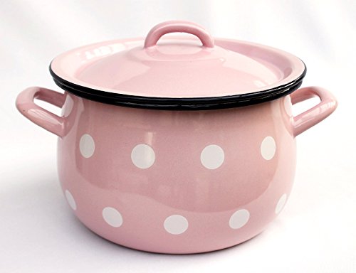 DanDiBo Topf 4,5 L Kochtopf 502w Rosa mit weißen Punkten emailliert Töpfchen Emaille Kasserolle Emailtopf Induktion