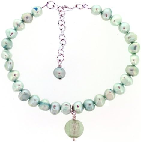 The Jewellery Factory Murano Style Mint Bead and Fresh Water Pearl Bracelet of 23cm