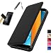 Produktbild KONTARBOOR Hülle Handyhülle Schutzhülle (Magnetic Verschluss) Tasche Leder Flip Case Brieftasche für Samsung Galaxy J6 2018 (Schwarz) + Displayschutzfolie aus Hartglas + Stylus