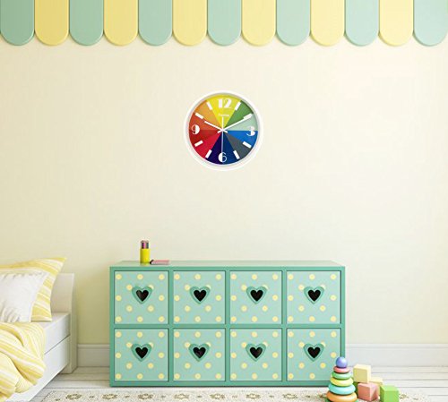 Kinderwanduhr Lautlos, Foxtop Modern Design Bunte Nostalgie Wanduhr ohne Tickgeräusche Weiß 25 cm - 8
