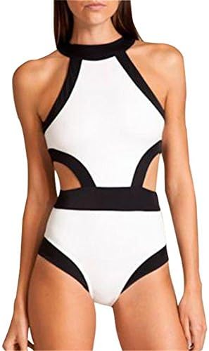 ASWER Women's One Piece High Neck Cut Out Bikini Swimsuits Swimwear Beachwears White S