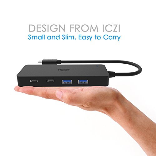 ICZI USB C HUB, mit 4x USB 3.0 port, 2x USB C port und 2x kartenleser, vernickelt Steckers und Buchsen, mehr dünn, Schwarz - 4