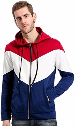 Hoodies Men,Moonuy Mens Winter Patchwork Slim Sweater Hooded Shirt Zipper Tops Blouse Outwear Coat Jacket,Mens Hoodies,Mens Hoody,Mens Fleece Tops,Hoodies For Men,Hooded Tops For Men (Red, L)
