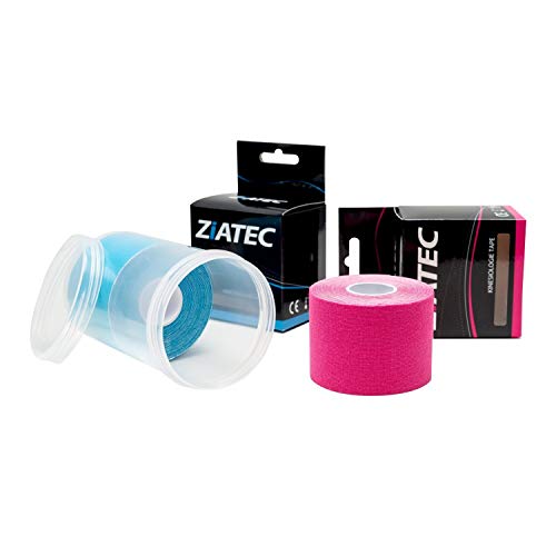 ZiATEC Pro Kinesiologie Tape - 2 Rollen plus Schutzdose | Elastisches und wasserfestes Sport-Tape - Physio-Tape - Therapie-Tape (4,5 m x 5 cm), Farbe:2 x dunkelblau