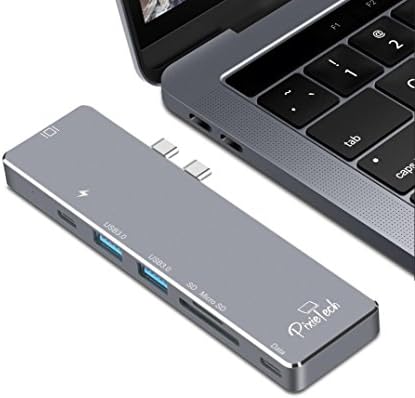 PixieTech PD09 Aluminium 7in1 USB Type C Hub for MacBook Pro 13” &amp; 15” 2016 &amp; 2017 , Thunderbolt 3 pass-through port,1 USB 3.1 Type C port, 2 USB 3.0 ports, 1 HDMI 4K, Micro SD / SD port