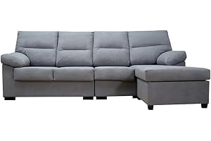 SHIITO | Sofá Cóndor de 4 Plazas con Chaiselongue - Máximo Confort y Relax | Diseño Elegante y Compacto | Fabricado en Madera de Pino y Tablero Aglomerado, Color Gris, 265cm de Ancho
