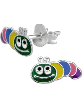 Laimons Kids Kinder-Ohrstecker Kinderschmuck Wurm grün, gelb, blau, rot, lila Sterling Silber 925