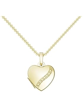 Herz-Medaillon Gold zum Öffnen Herz-kette Foto Geschenk für Mama (Silber 925 hochwertig vergoldet) GRATIS Etui...