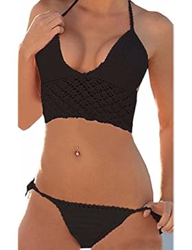 GK-Molla calda lavorata a costume da bagno donna bikini all'uncinetto uncinetto a mano ,Nero,M