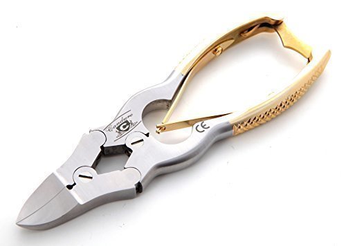 Gold Nail Clippers Cantilever 15cm Curved Blade For Thick Toenails, Suitable for Finger Nails & Toe Nails + Foot Dresser File 6'' + Pouch Solid Stainless Steel.