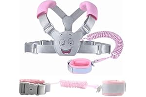 HEIHEI Harnais de sécurité pour enfant 3 en 1 avec ceinture anti-perte poignet gauche + sac à dos + 1,5 m de sangle en caoutchouc rose