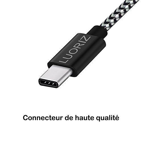 LUORIZ C  ble USB Type C  2M  Lot de 3  Long Nylon Tress   Rapide Chargeur C  ble USB C Charge Data Synchro pour Samsung Galaxy S8 Plus  Note 8  A3 A5