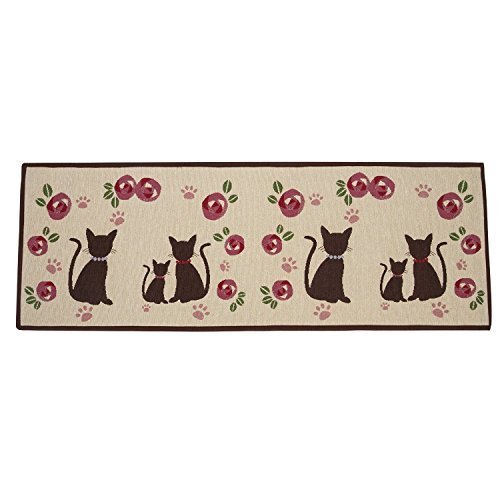 Alicemall Fußmatte Teppich Polyester Rutschfeste Saugfähig Weich Fest Küchenläufer Fußabtreter für Bad Indoor Wohnzimmer Schlafzimmer Abriebfest Schnelltrocknend Matte 50 * 140 Cm ( Katzen und Blumen ) - 2