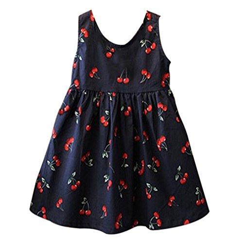 Preisvergleich Produktbild JER Mädchen Kirsche Netter Marine Baumwollspitze sleeveless Weste mit Cheeries Ostern Kleid Kinder Spielzeug