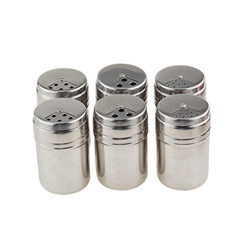 BrilliantDay Set von 6 Edelstahl Gewürzdosen Salz Pfeffer Spice Shaker Gewürz Topf mit Tasche - 2
