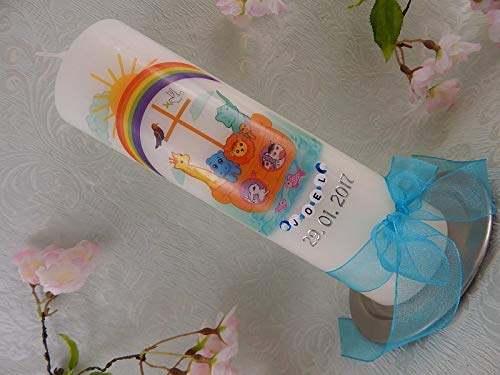 Taufkerze Arche Noah bunt Taufkerzen Tiere Junge Mädchen 250/70 mm mit Name und Datum - 3
