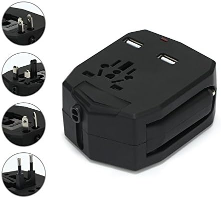 Lumisun International Worldwide Travel Charger Plug Power Wall Adapter (US UK EU AU) with 2 2.5A USB Ports and Car Charger, Black