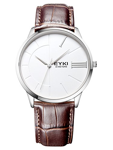 Alienwork Quarz Armbanduhr elegant Quarzuhr Uhr modisch weiss braun Leder YH.EET1033L-02