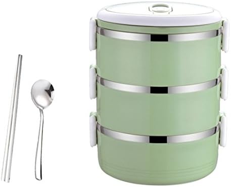 Lunch Box Stainless Steel Insulated Lunch Box 3 Layers Food Grade Portable Lunch Box Office Food Storage Box/Picnic Hollow Insulation Lunch Box (Lunch Box Set) (Nordic green)
