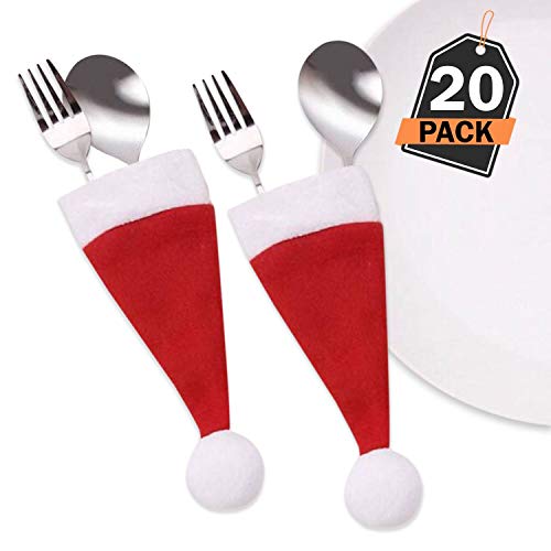 Kompanion Set di Custodie Portaposate da 20 Pezzi Cappello di Babbo Natale per Decorazioni Natalizie Accessori per la Casa Vacanza